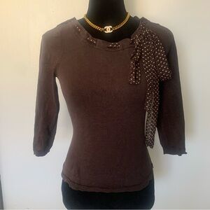 INC International Concepts Brown Top with Polka Dot Bow